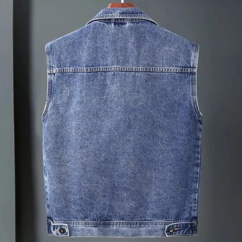 Kavbojski telovnik za moške, nova delovna oblačila, majica brez rokavov, ohlapna jeans jakna, nišni dizajn, robusten in čeden_voghion.com