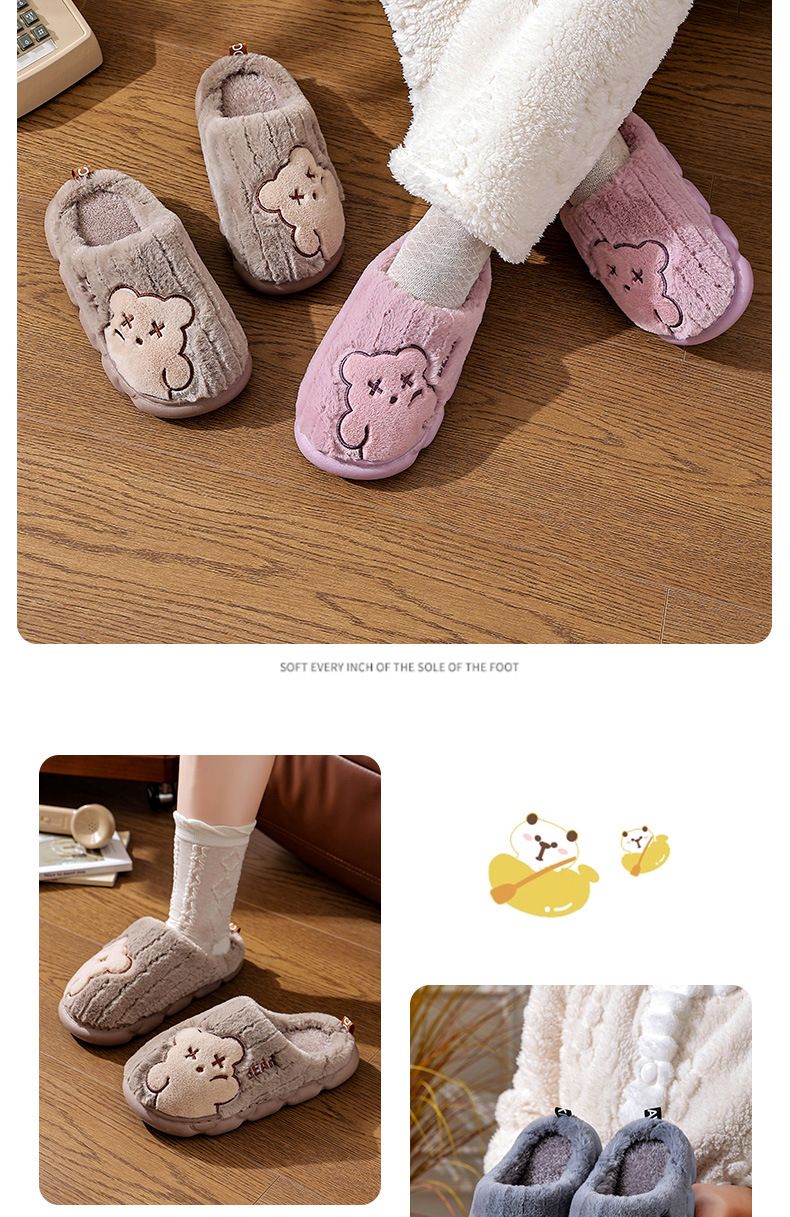 Ciabatte invernali unisex – Scarpe da interno con fodera in peluche e suola antiscivolo (disegno a forma di orso, apertura posteriore/chiusa, taglie dalla 24 alla 45)_voghion.com