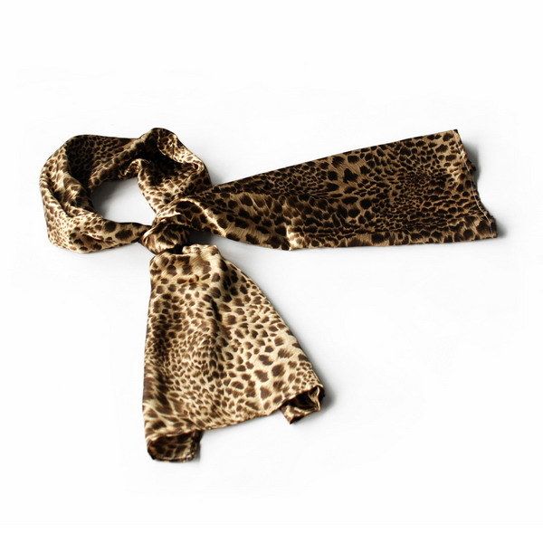 Blando Coffee Elegant Stylish Leopard Design Natural Silk Scarf/Wrap/Shawl(Small)_voghion.com
