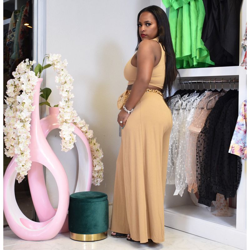 plus size women's sexy vest wide leg two-piece set solid color casual suit_voghion.com