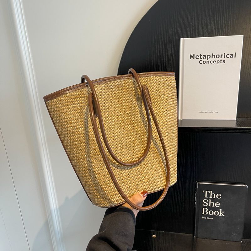 Borsa a tracolla in rattan intrecciato fatta a mano da donna, borsa a tracolla di grande capacità, borsa da viaggio casual bohémien, tote_voghion.com