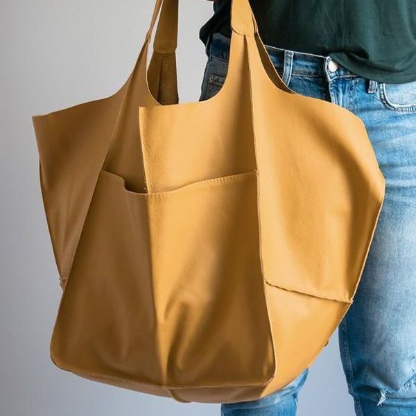 Damentaschen einfache große Tasche weiches Leder große Kapazität eine Schulter Handtasche Einkaufstasche handgemachte pflanzlich gegerbte Damentasche PG21_voghion.com