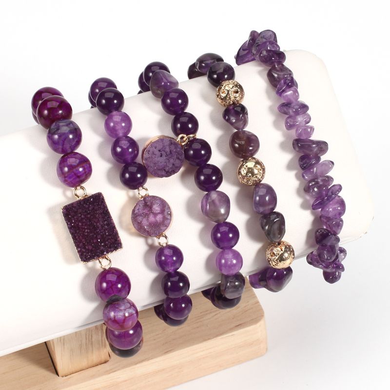 8 Cm Purple Crystal Round Beads Natural Stone BeadedBracelet Female Elastic Adjustable_voghion.com