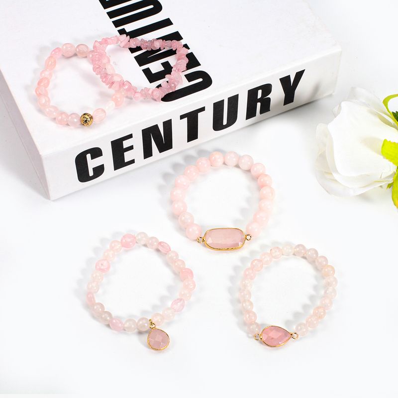Ronn Perlen Natursteen Armbänner Rosa a Wäiss Set Elastesch Perlen Verstellbar_voghion.com