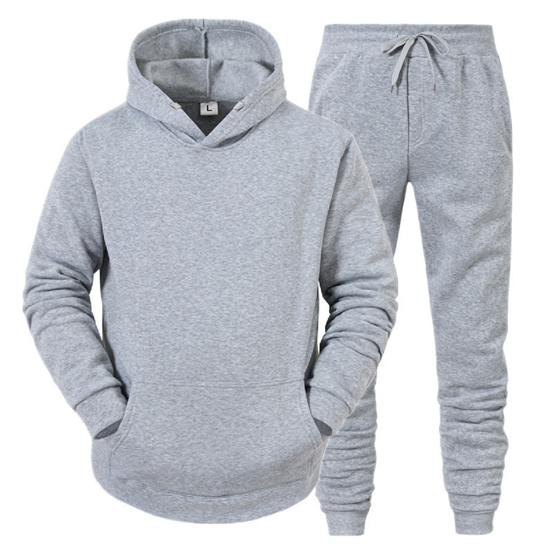 Straight Hoodie Smooth Plate Solid Color Sweater Sport 2 Piece Set Autumn And Winter Fleece_voghion.com