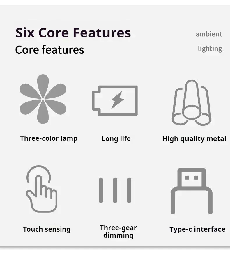 Lampada da tavolo a LED, luce da scrivania, ricaricabile tipo C, interruttore touch superiore, lanterna, decorazione per la stanza, luci notturne, materiale in lega_voghion.com