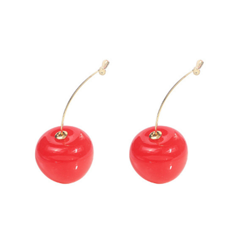 New Cute Simulation Red Cherry earrings Sweet Resin Hot Sale Gold ColorFor Women Girl Student Fruit 1Pair Earring Gift_voghion.com
