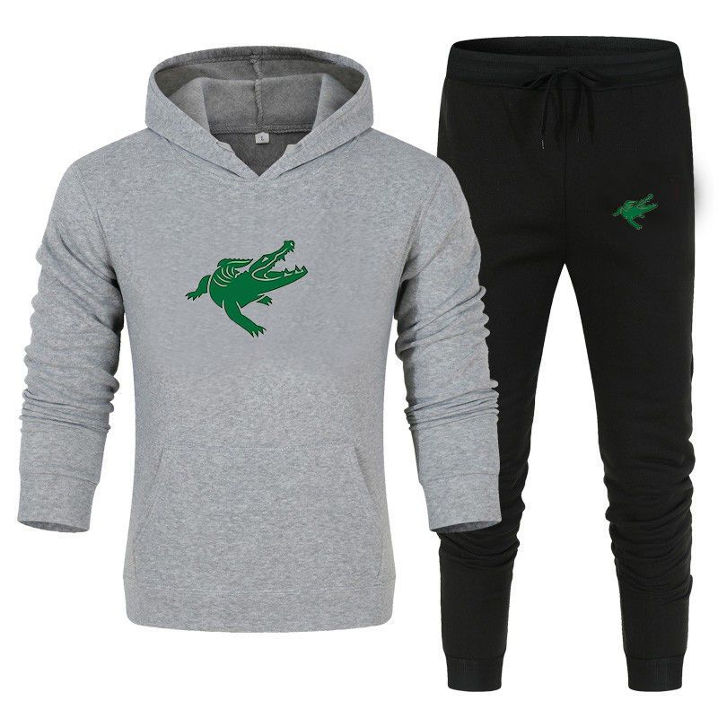Fleecesweatshirt voor heren, tweedelig, casual sportset, trainingsbroek met capuchon en print_voghion.com