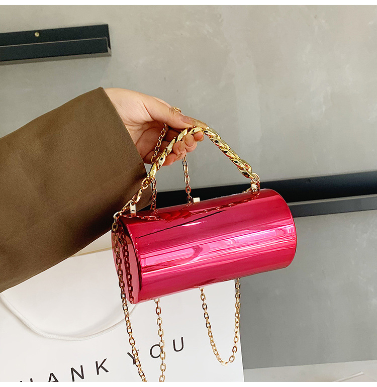 Fashionable acrylic mirror cydrical new chain mouth red candy color, temperament, dinner bag, crossbody box bag_voghion.com