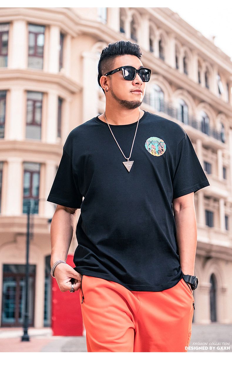 plus size men's summer new products plus size round neck T-shirt smiley face oil painting print trendy cool fat guy short sleeve_voghion.com