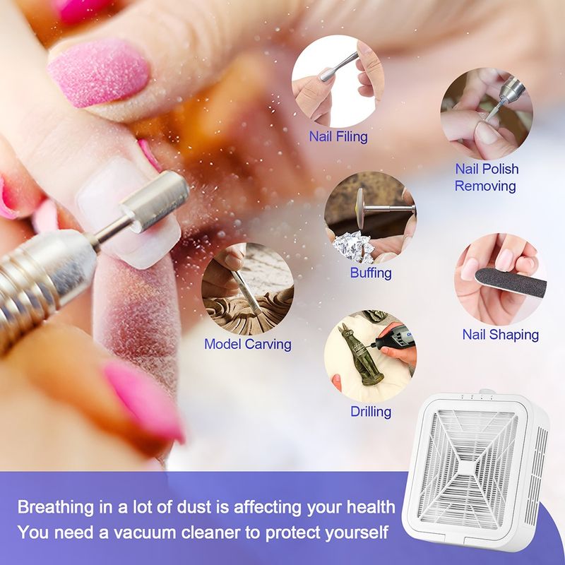 Super Suction 120W Nail Dust Collector Turbine Brushless Nail Dust Extractor Low-noise Manicure Fan Vacuum Cleaner With Filters_voghion.com