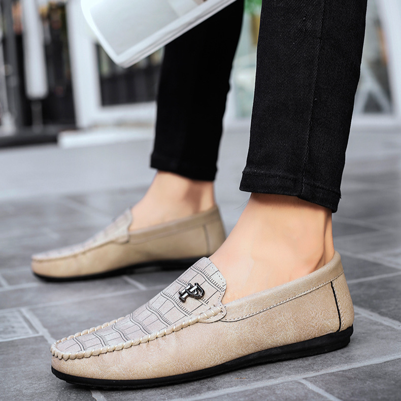 Doudou Shoes Men's Spring And Summer New Soft-soled Breathable Lazy Slip-on Casual Leather Shoes European Station Trendy British Loafers_voghion.com