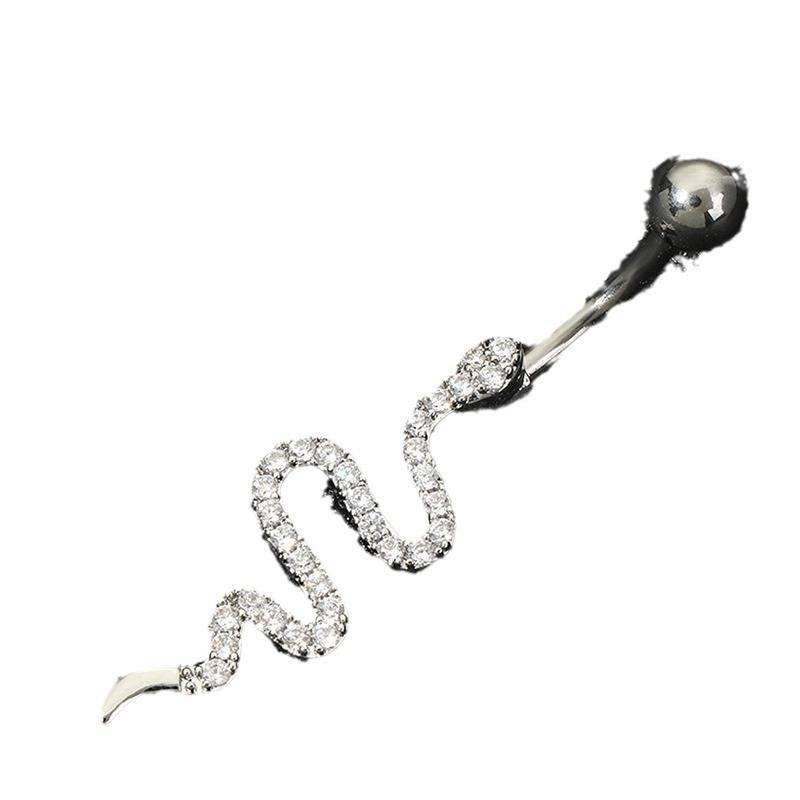 Anello per ombelico con diamante zirconio a forma di serpente di vendita caldo, ombelico perforato in acciaio inossidabile_voghion.com