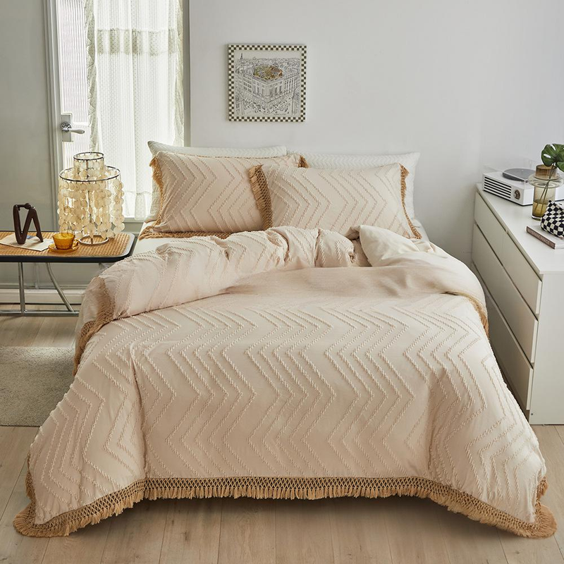Bastelstil Einfarweg Schnëtt Quadratwellen Quasten Spitze Quilt-Set Dräi Sets Vollgréisst_voghion.com