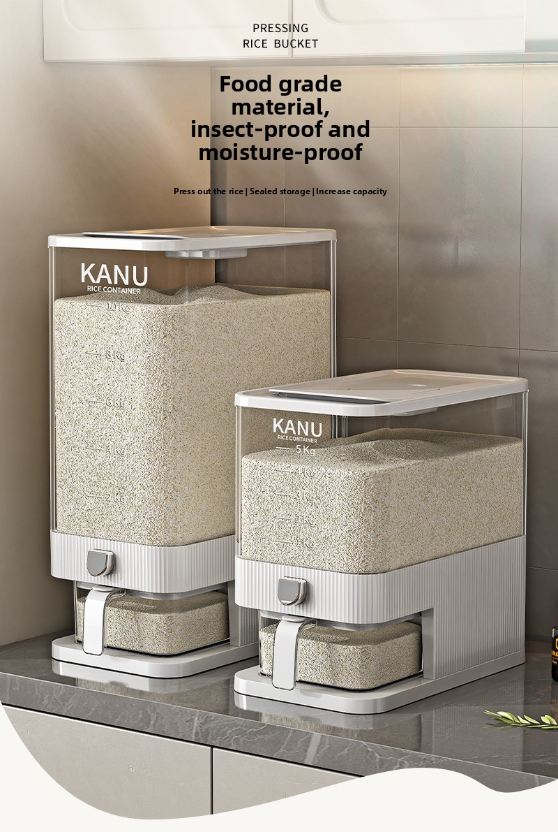 Contenedor hermético para arroz: contenedor de plástico sin BPA de 10/20 l con tapa con cierre (blanco/caqui, diseño antihumedad y antiplagas)_voghion.com