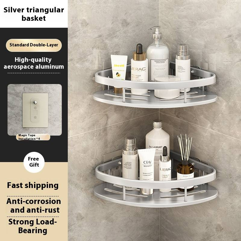 Stabiles Badezimmer-Eckregal ohne Bohren – platzsparender Organizer zur Wandmontage für Dusche, Toilette und Waschbecken_voghion.com