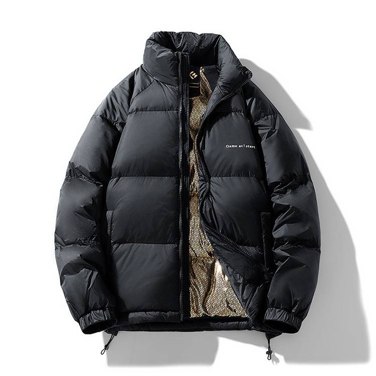 Jaqueta curta de inverno masculina, casaco combinando para casal, gola alta à prova de vento, jaqueta acolchoada de penas de pato branca e quente_voghion.com