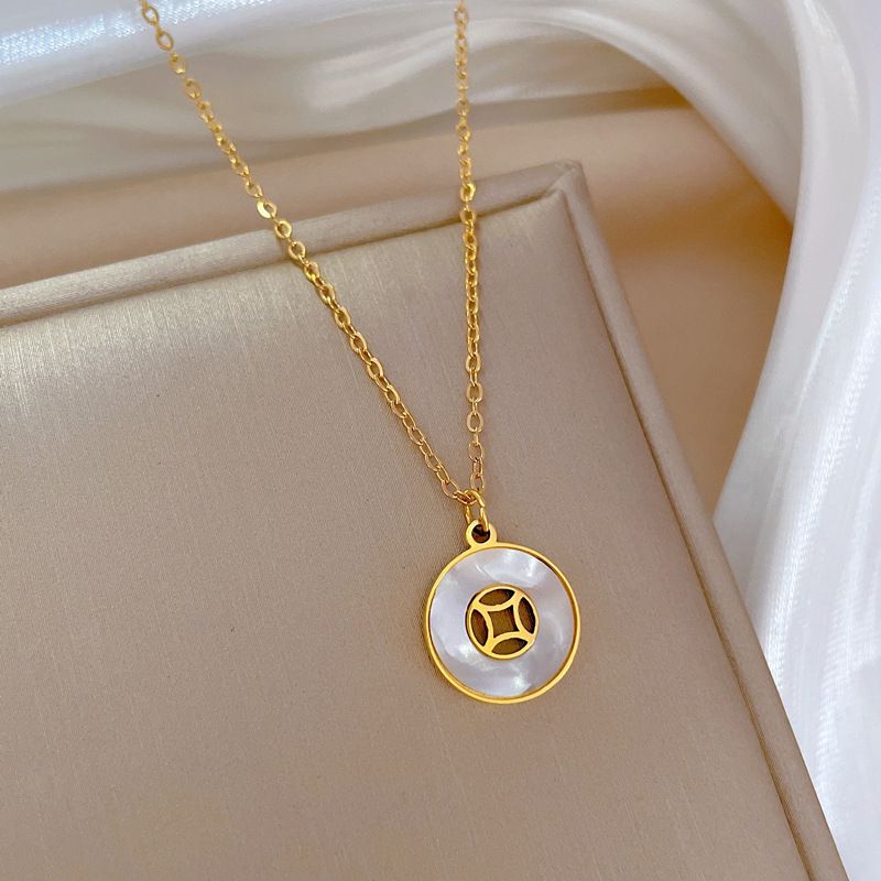 Pendente a forma di moneta di Fritillaria in acciaio al titanio, design minimalista, con catenina corta per clavicola, coreano 【】_voghion.com