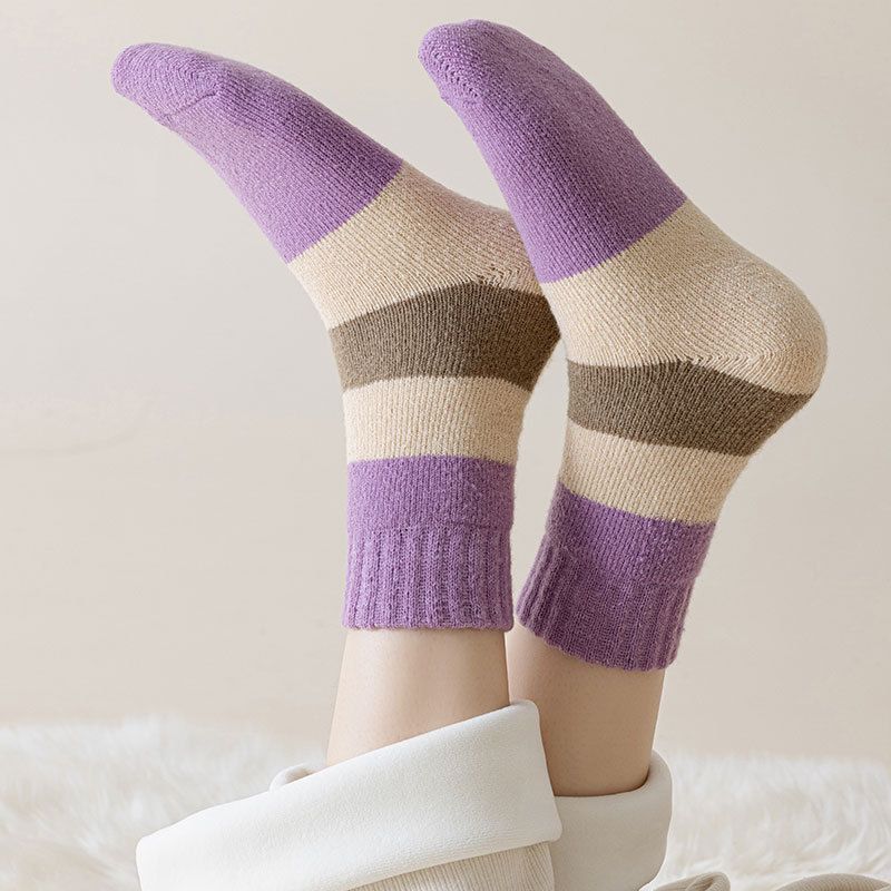 Women's mid tube socks autumn and winter thick terry socks purple warm socks versatile sweat absorbent and deodorant student mid tube socks_voghion.com