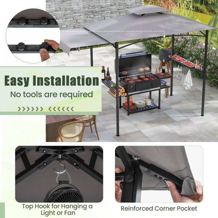 10.5 x 5 FT Grill Gazebo with Side Awning and Double-Tiered Top_voghion.com