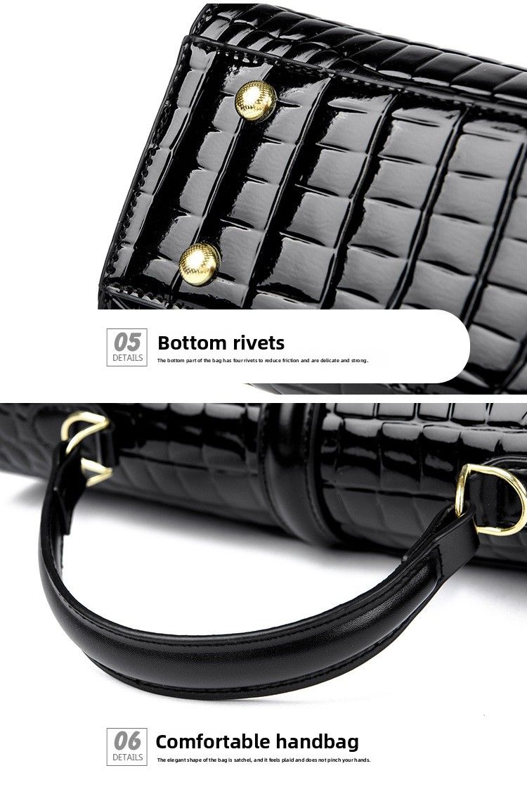 Nuova borsa da donna in pelle verniciata, a tracolla, con motivo coccodrillo_voghion.com