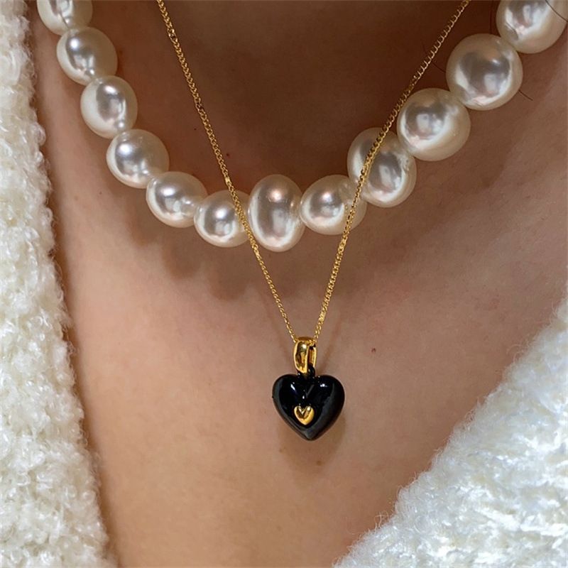 Collana con ciondolo coreano alla moda per donna, catene per clavicola a forma di cuore in smalto smaltato, collari per collo 2024, nuovi gioielli alla moda primaverili_voghion.com
