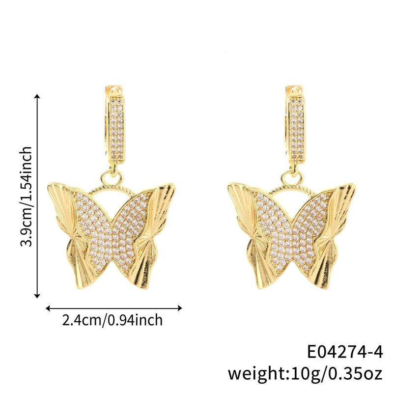 Butterfly Earrings - Zircon Accented Copper Alloy Dangle Earrings (Hypoallergenic, Everyday Elegance)_voghion.com