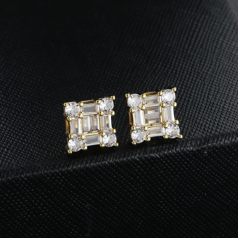 Orecchini quadrati da donna, orecchini rotondi e quadrati in zircone, orecchini in rame misto, regalo di compleanno, orecchini in stile hip hop di nicchia_voghion.com