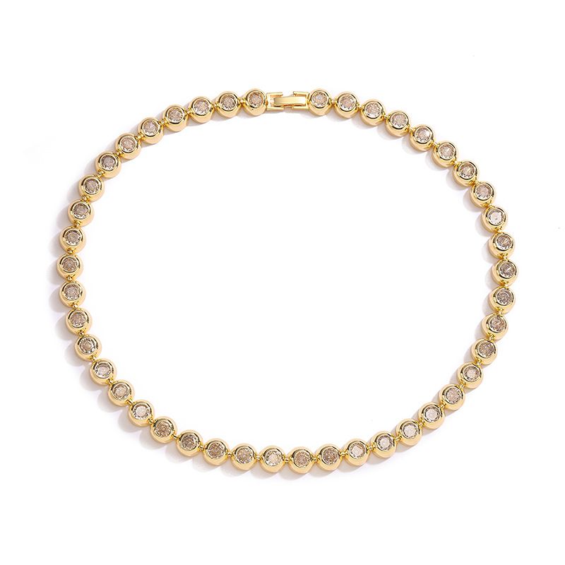 Set di collana e bracciale minimalisti con zirconi a forma di cerchio da donna - Elegante set di gioielli boho placcati in oro e oro bianco per l'uso quotidiano con perline rotonde_voghion.com