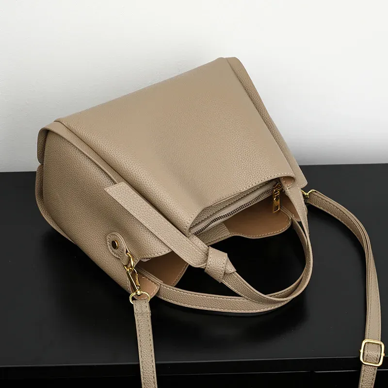 Vielseitige Eimer Schultertaschen Frauen us Designer PU Leder Messenger Umhängetaschen Damen Casual Einfarbig_voghion.com