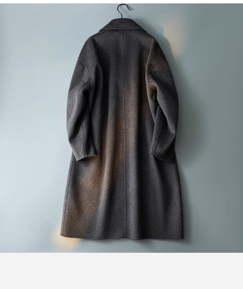 Double-Sided Coat For Men, Mid-Length, Korean Style, Loose Fit, Turn-Down Collar, Casual Full Wool Gray Trench Coat,_voghion.com