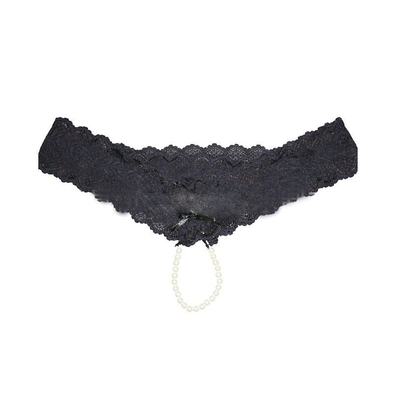 Mutandine erotiche sexy con fiocco in pizzo e perle, cavallo aperto, perizoma non rimovibile per donna 6044_voghion.com