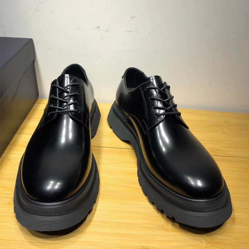Derby en cuir pour homme, chaussures de ville noires haut de gamme, style décontracté, à plateforme_voghion.com