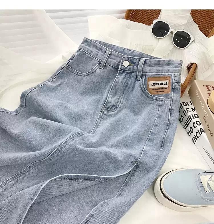 Vita alta e denim piccolo A-line a metà per le donne nell'estate del 2024, nuovo famoso spacco dimagrante avvolto su Internet_voghion.com