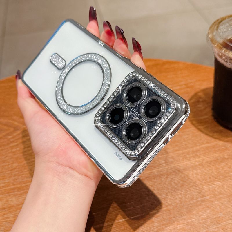 Glitter Rhinestone Magnetic Case For Xiaomi 14T Redmi Note 14 Pro + Plus Bling Dia Wireless Charge Cover_voghion.com