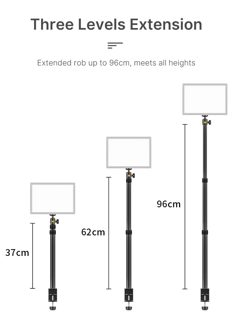 VIJIM LS01 -pöytäteline, 96 cm, säädettävä pöytäteline irrotettavalla kuulapäällä, 1/4" ruuvilla LED-rengasvalolle_voghion.com