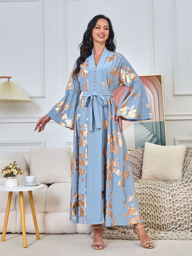 Damenbekleidung Naher Osten Muslimische Damenmode im neuen Stil mit Goldprägung Abendkleid Arabisches Kleid Kaftan Robe_voghion.com