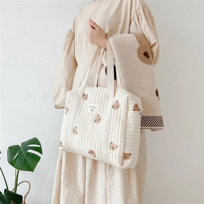 Wickeltasche für Neugeborene im koreanischen Stil, Umhängetasche für Mama, Stickerei, gesteppt, für Kinderwagen, Windelaufbewahrung, Organizer, große Handtaschen_voghion.com