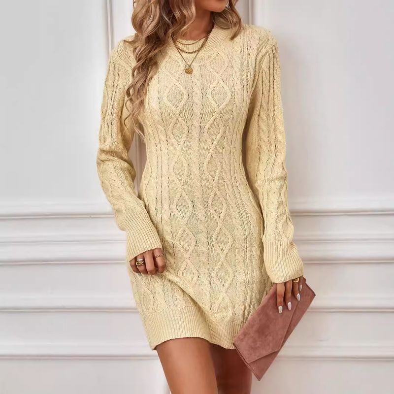 Foreign Trade Cross-Border European American New Source Manufacturer Women's Knitted Cable Backless Long Sleeve Round_voghion.com