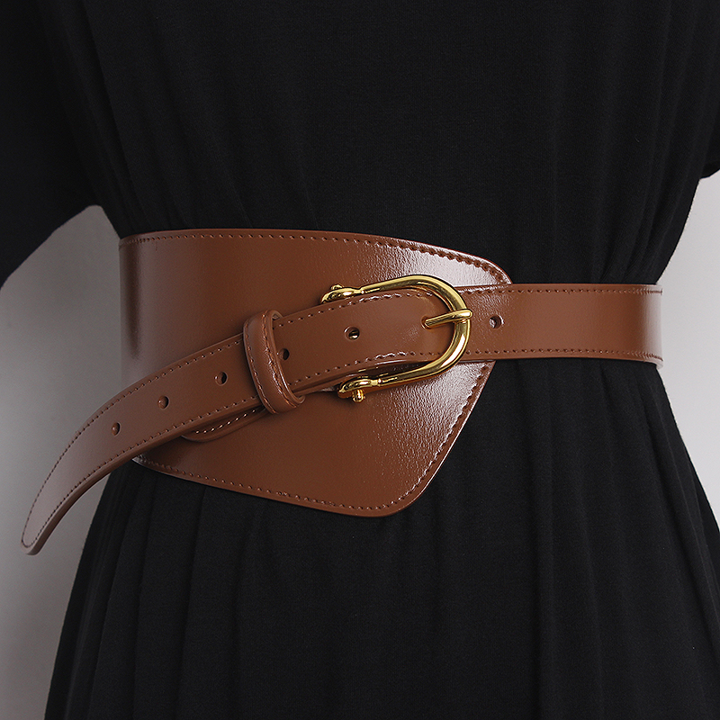 Cintura di pelle bovina a due strati con bordo stirato irregolare alla moda Abito decorativo da donna Cintura ampia con fibbia ad ardiglione in vita versatile_voghion.com