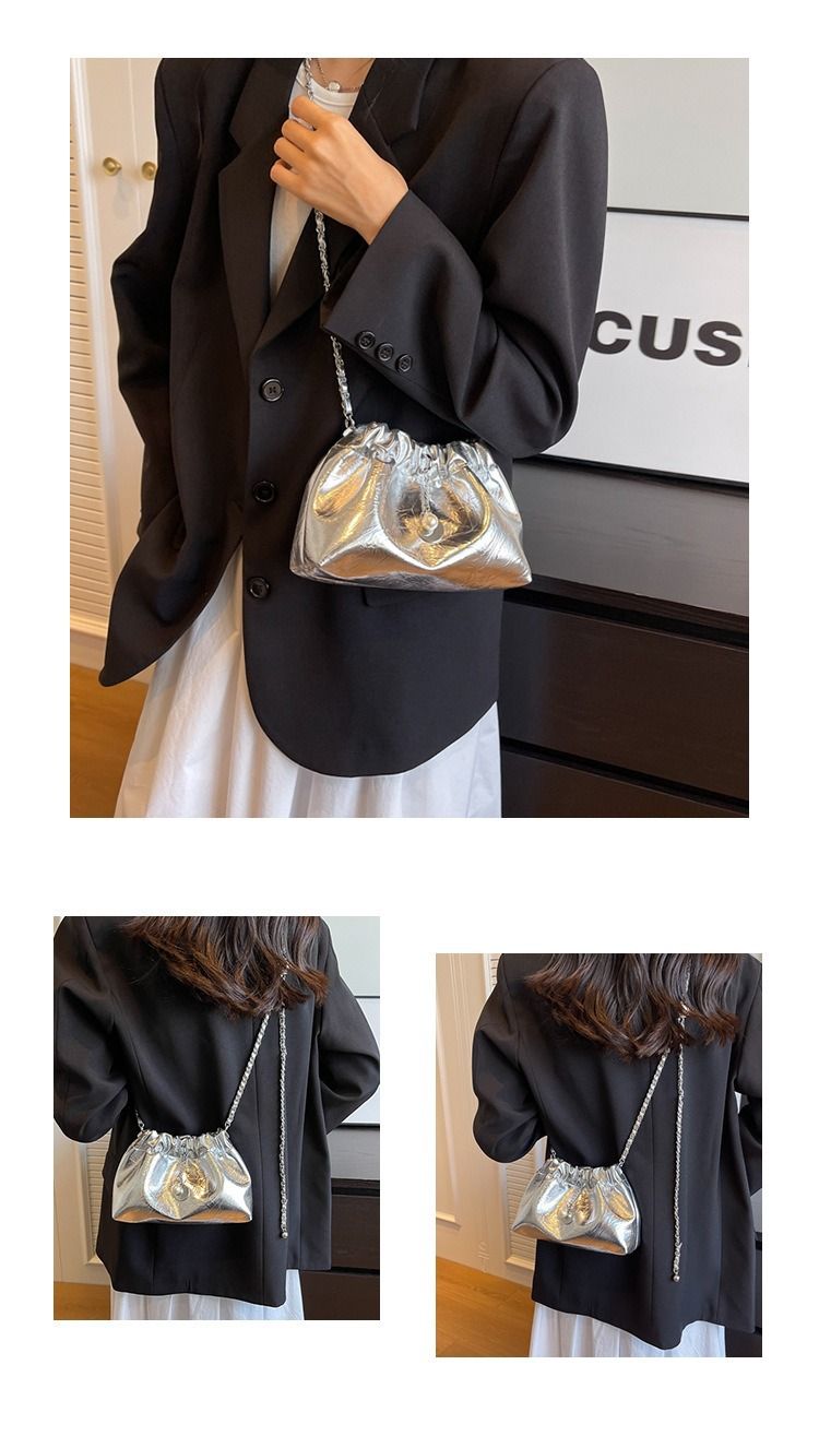2024 Nuova borsa da donna, piccola e lussuosa, borsa a nuvola piegata, borsa a tracolla con tracolla a catena, borsa a secchiello monospalla alla moda e versatile_voghion.com