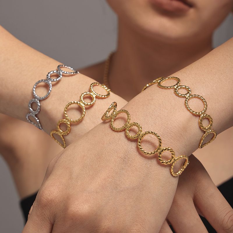 Square Sugar Threaded Circular Ring Splicing Open Bracelet Stainless Steel Simple Popular Bracelet_voghion.com