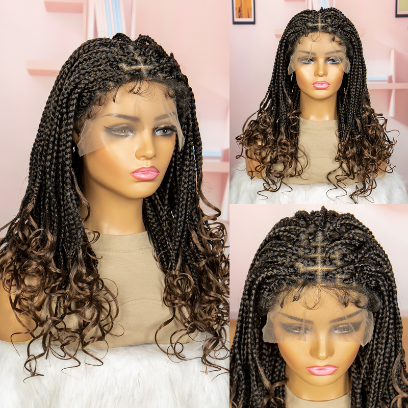 Fashion medium long braided wig head set 9*6 front lace braided braided hair tail large roll synthetic lace wig 180% density simple fashion shape_voghion.com