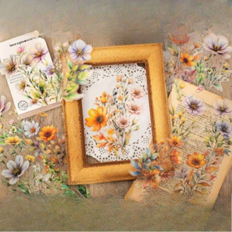 120 adet/6 paket Büyük Suluboya Çiçek Deseni, PET Malzeme, Kendin Yap Dekoratif Albüm_voghion.com