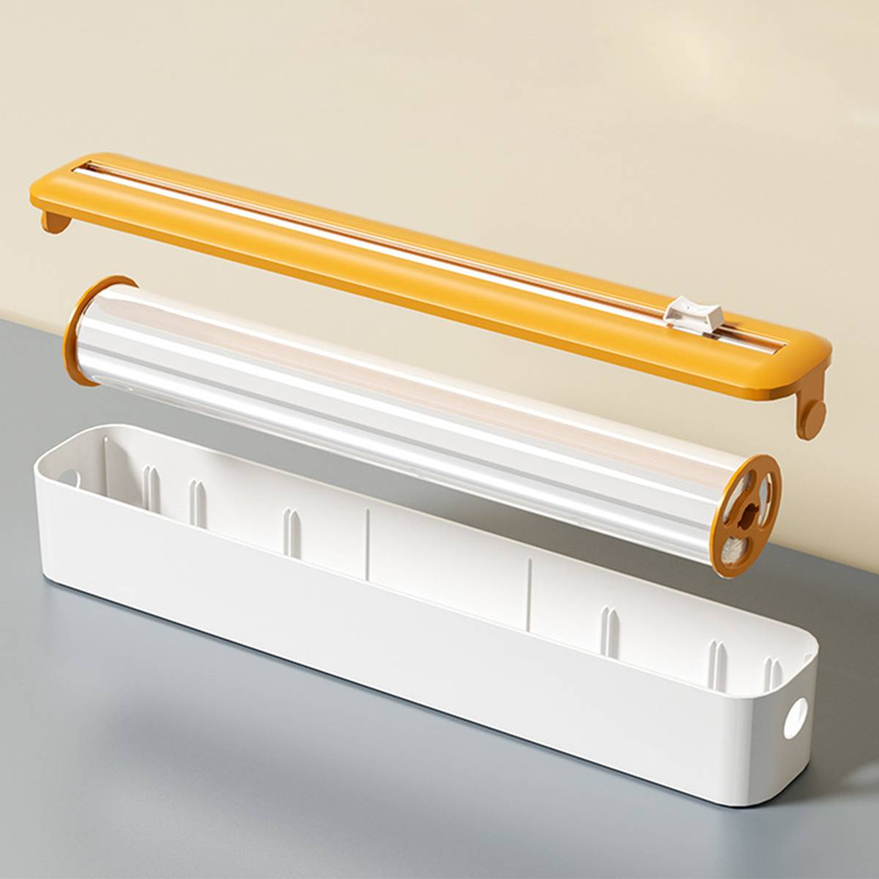 1Pcs Plastic Wrap & Foil Dispenser Slide Cutter Kitchen Organizer With Suction Cup Base For Home Use_voghion.com