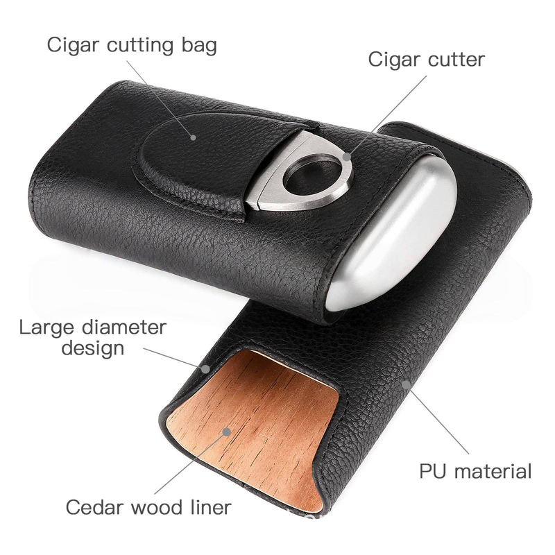 Handcrafted Full-Grain Leather Cigar Case - 3-Cigar Travel Humidor With Spanish Cedar Lining_voghion.com