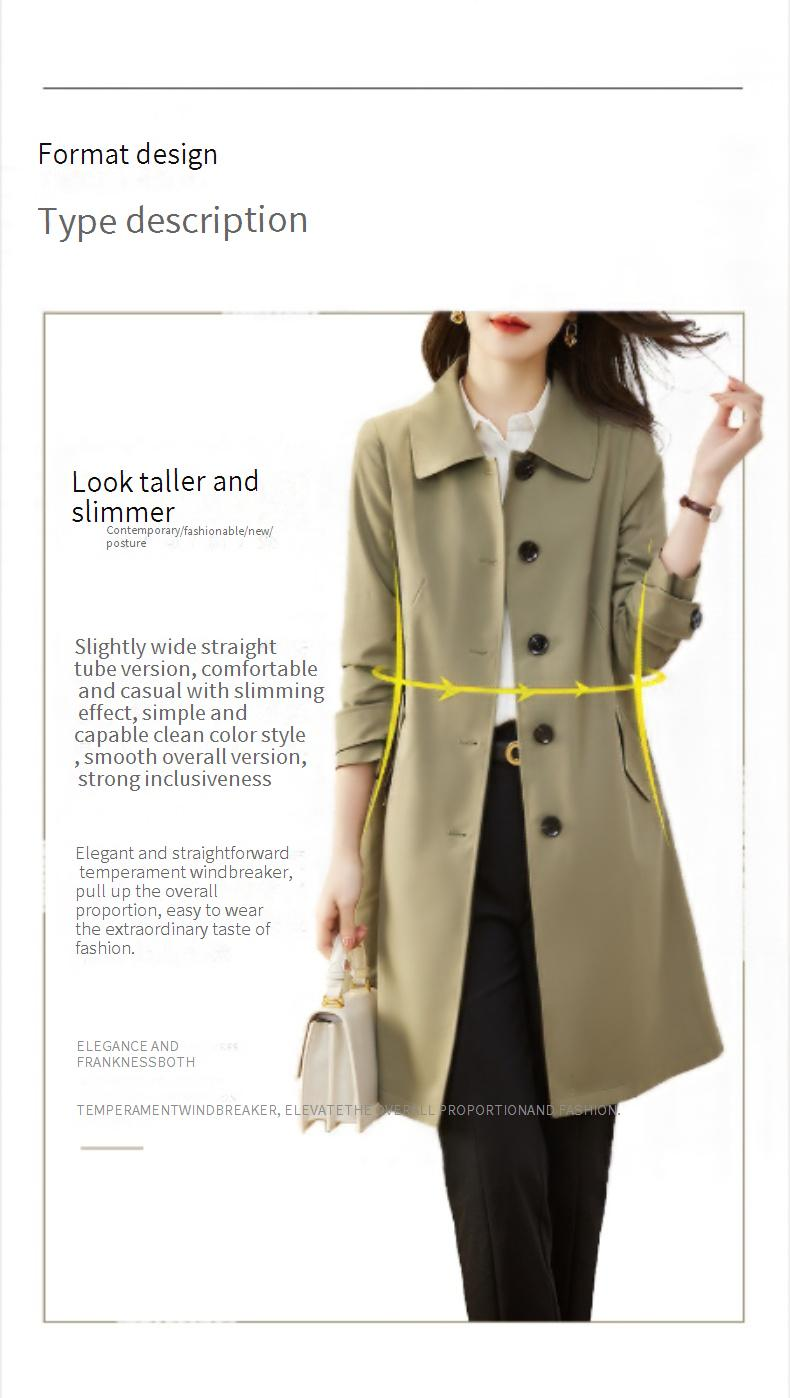 Elegante trench lungo da donna: vestibilità slim, stile ampio, capospalla versatile (M/L/XL/2XL/3XL, verde chiaro/kaki/rosso/blu navy/verde scuro)_voghion.com