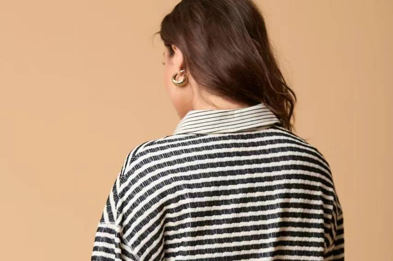 Completo pantalone a righe a maniche lunghe da donna – Completo casual in due pezzi (S-XXL, righe nere/cachi)_voghion.com