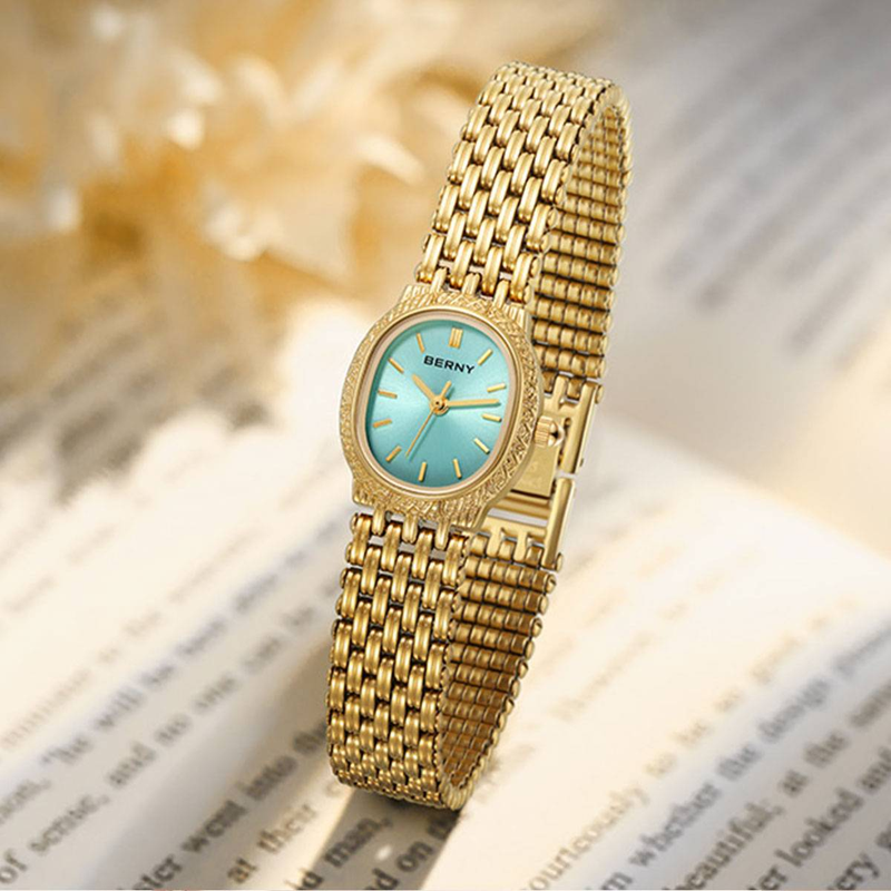 BERNY Small Gold Watches For Women Dainty Luxury Oval Dial Ladies Analog Quartz Bracelet Watch Stainless Steel Waterproof Minimalist Wristwatch_voghion.com