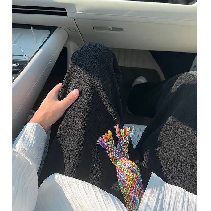 Pantaloni della tuta da uomo in ciniglia con cavallo basso – Jacquard pesante color grano, vestibilità oversize con gamba dritta (M-XXXL, nero/carbone/crema, abbigliamento casual autunnale)_voghion.com